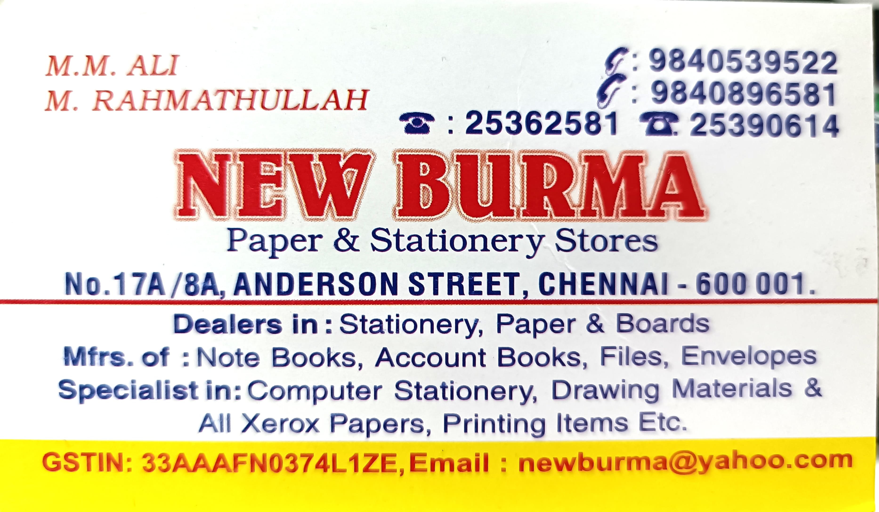 New Burma Paper & Stationery Stores